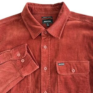 Brixton Bowery Corduroy Over Shirt Mens L Rust Red Standard Fit Button Up